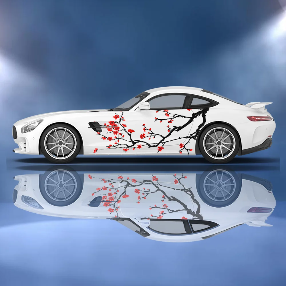 

Red Plum Blossom Branch Decoration Car Side Sticker Vinyl Self-adhesive Paper Motorsport Paint Decal Suitable for Car Truck Suv