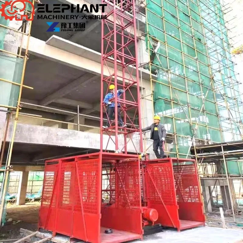 YG Single Mast Dual Cages Construction Lift Hoist Motor High Efficiency 1000kg Capacity Building Material Elevator YG1T