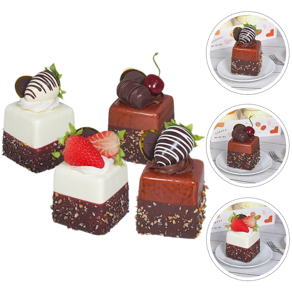 4 Pcs Simulation Cake Model Decorative Fake Props Artificial Wedding Faux Pvc Lifelike Cakes Desktop
