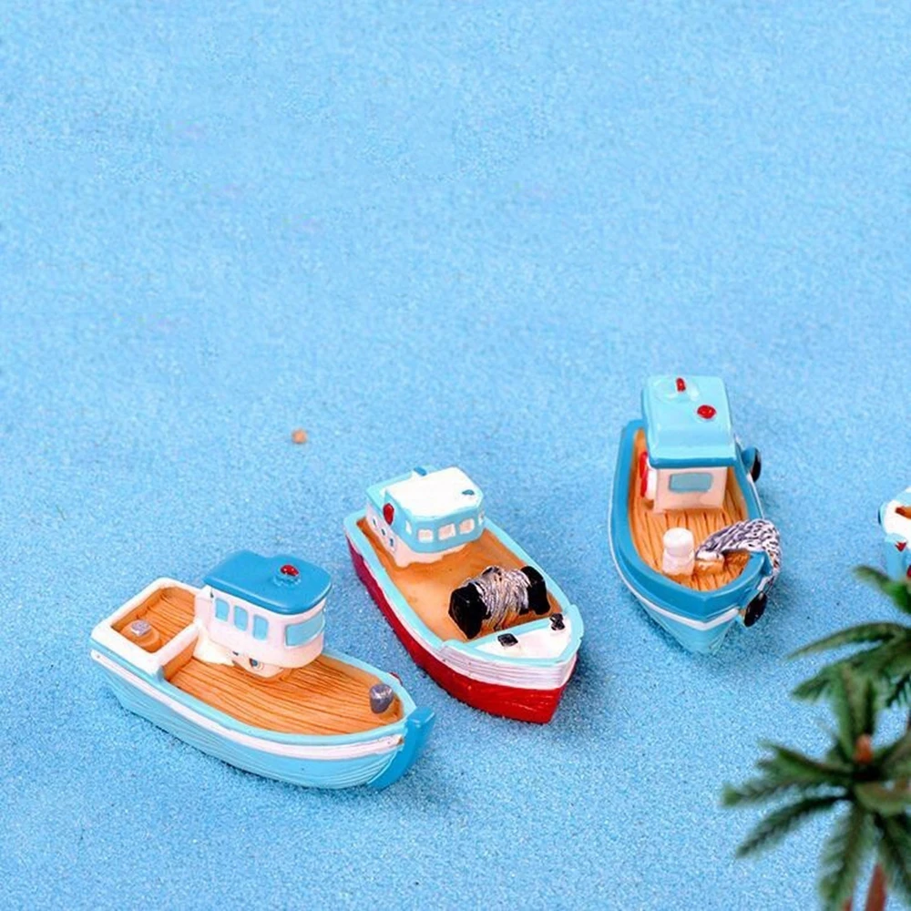 Resin Crafts Mediterranean Aquarium Ornament Fairy Garden Home Micro Landscape Decor Boat Model Cake Decoration Wooden Ship