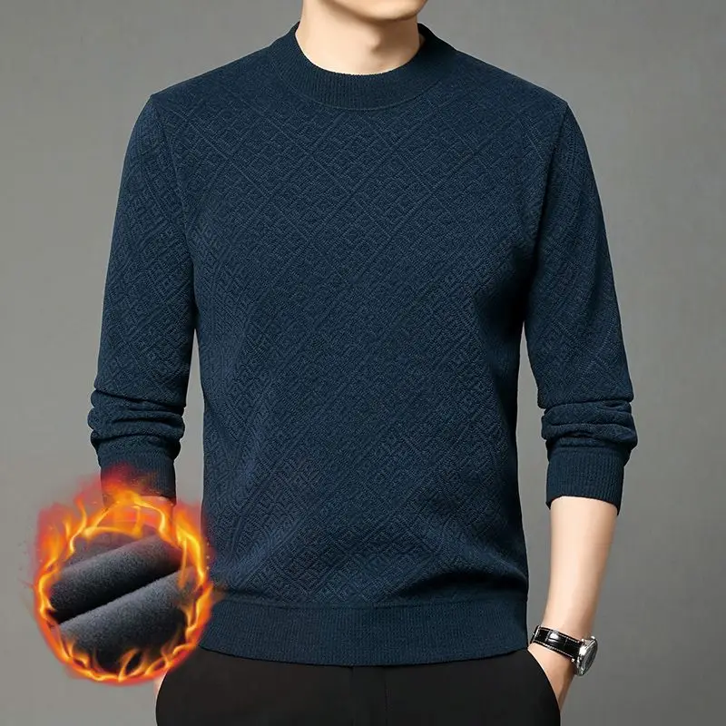 

Мужская жаккардовая толстовка с круглым вырезом, осень-зима, бархатный теплый модный мужской свитер, топ