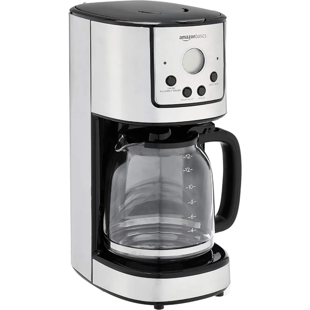 

Amazon Basics Programmable Coffeemaker with Carafe and Reusable Filter, Stainless Steel, 12 Cups, Black