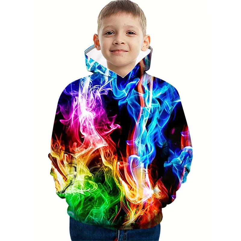 Colorful Flame Hoodie Boy Clothes Tops Fall Winter Kids Hoodies Sweatshirt For Boys Girls Pullover Fashion Children's Clothing