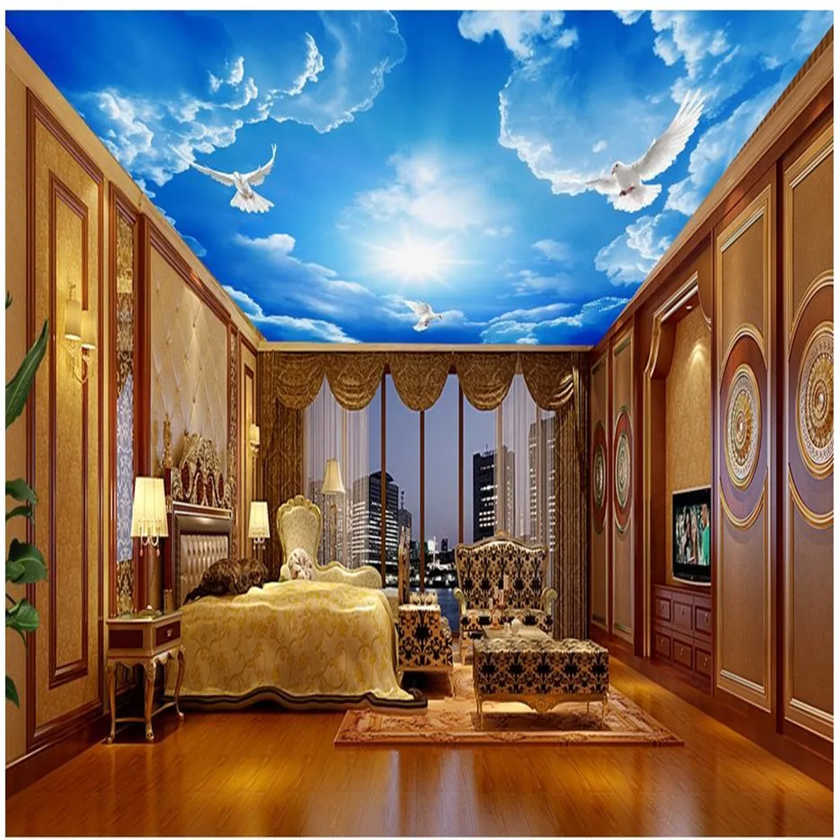 

Custom Large Wallpapers Blue Sky White Cloud Seagull Living Room Bedroom Zenith Murals 3d wallpaper