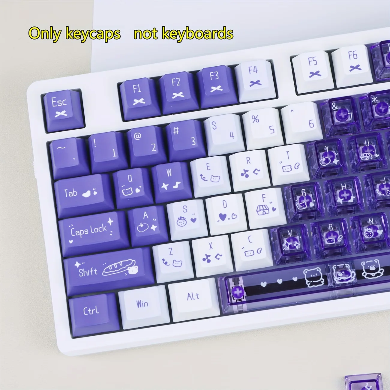 PBT Crystal Transparent Jelly Keycaps, Cherry Profile Shine Through Keycaps für mechanische Tastaturen, 6,25U Spacebar-kompatibel W