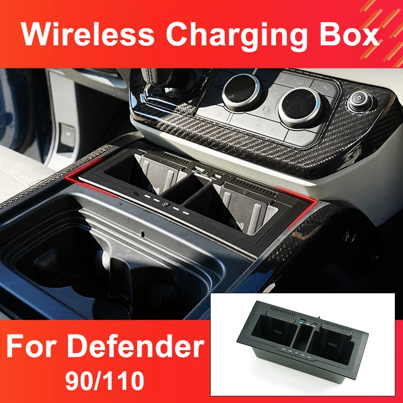 Wireless Charger Storage Box For Land Rover Defender 90 110 2020-2024 Storage Box no Destructive ABS Front Armrest Storage