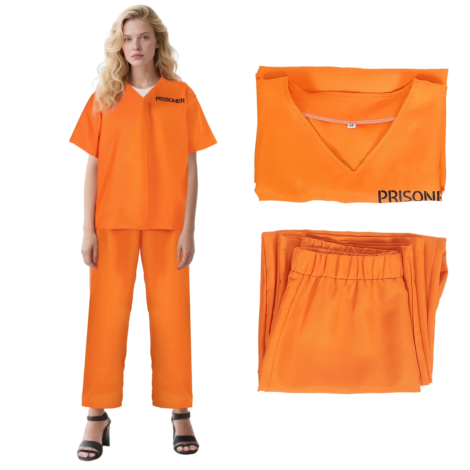 زي سجين بدلة سجن للبالغين زي برتقالي سروال سجن ملابس قناء مجموعة إجرامية للأطفال دعائم تنكرية للهالوين