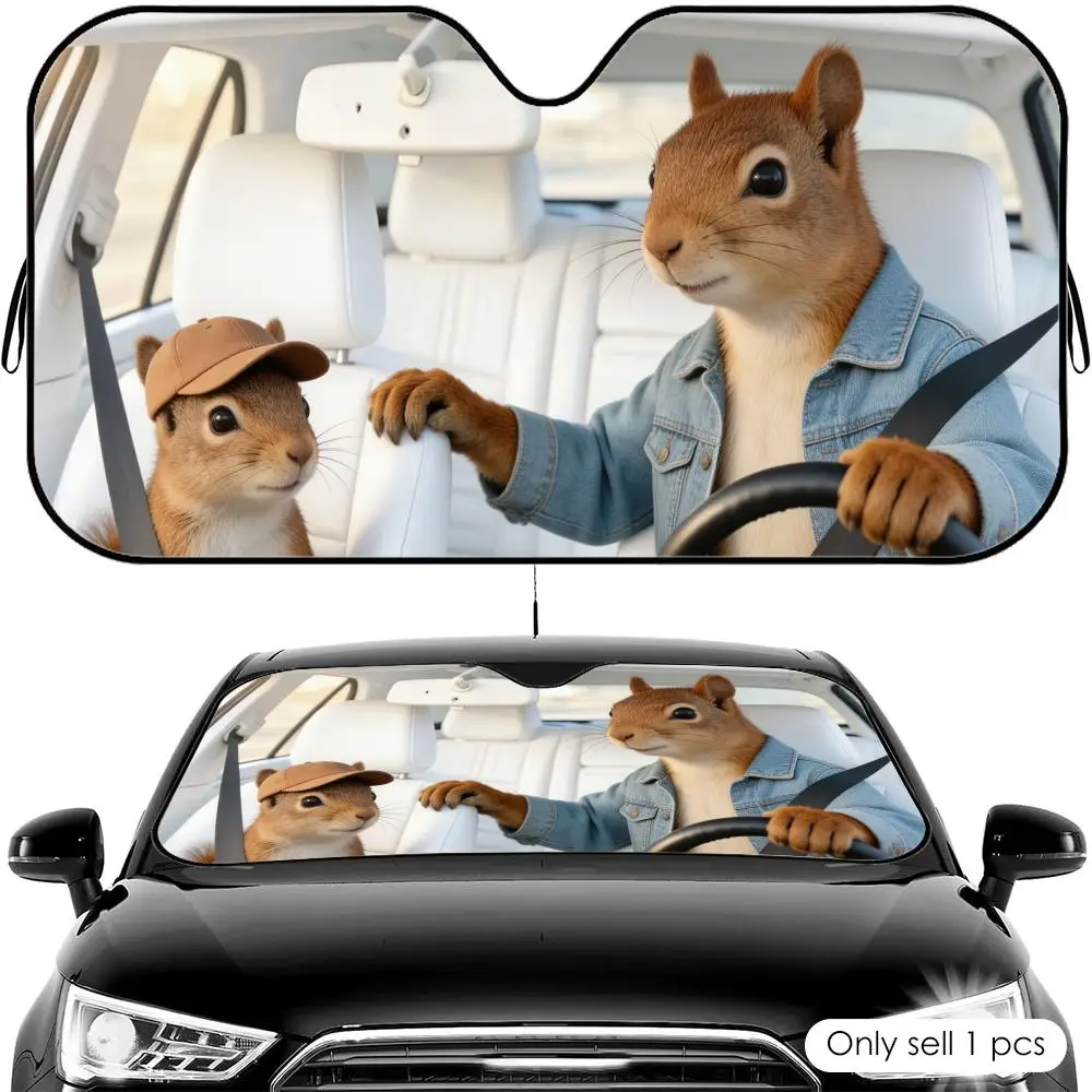

Squirrel Road Trip Crew Sun Visor Reusable Aluminum Foil Car Windshield Sun Visor UV Protector Heat Insulation Cover Shade