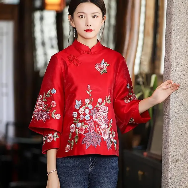 Tang Dress Women\'s Autumn Hanfu Embroidered Top Women\'s National Style Retro Embroidery Chinese Top Women\'s Jacket Loose Coat