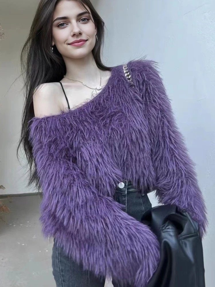 

Новые женские повседневные сексуальные женские топы с длинными рукавами, модные плюшевые пуловеры, вязаные короткие свитера, осенне-зимняя женская одежда