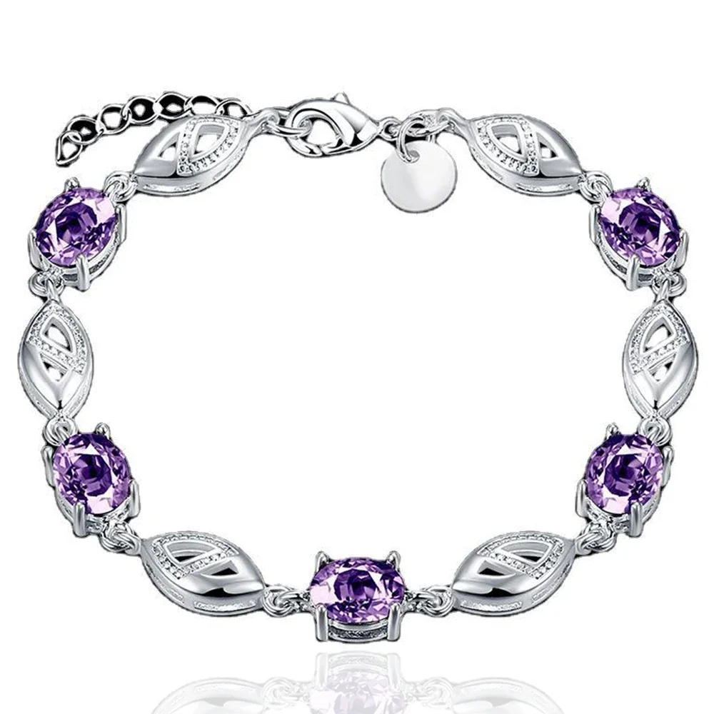 SHSTONE 925 Sterling Silver Evil Eyes Purple AAA Zircon Link Chain Bracelets Lady Luxury Gift Jewelry For Women Christmas Party