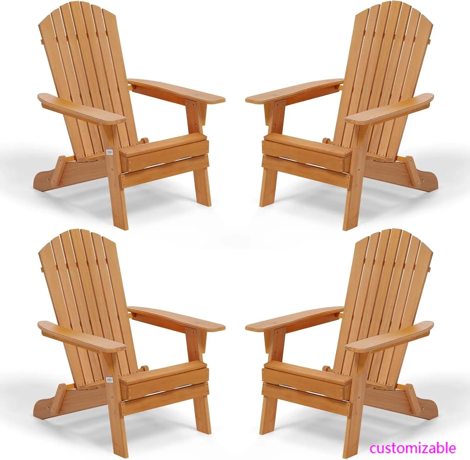 Folding Adirondack Chairs Set of 4,Wood Adirondack Chair for Outdoor, Foldable Fire Pit Chairs for Patio, BBQ, Porch, Yard, Pool
