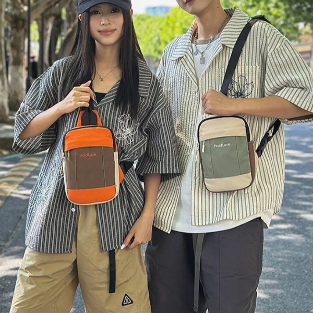 

Fashion Square Men Chest Bag Zipper Korean Style Sports Shoulder Bag Splicing Color Multifunctional Nylon Crossbody Bag Running