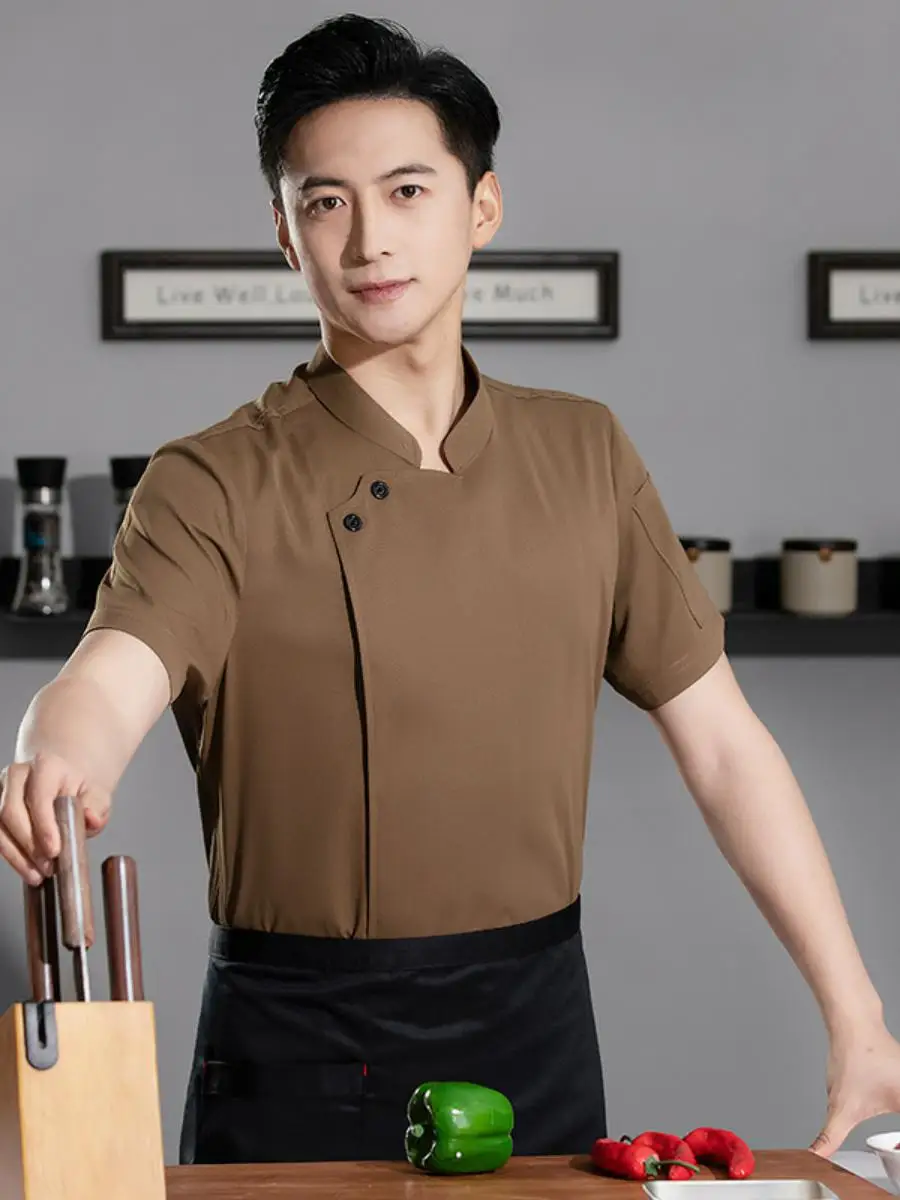 

Мужская летняя униформа для поваров из хлопка и льна, для кухни, отеля, главного повара, западного ресторана, влагоотводящая