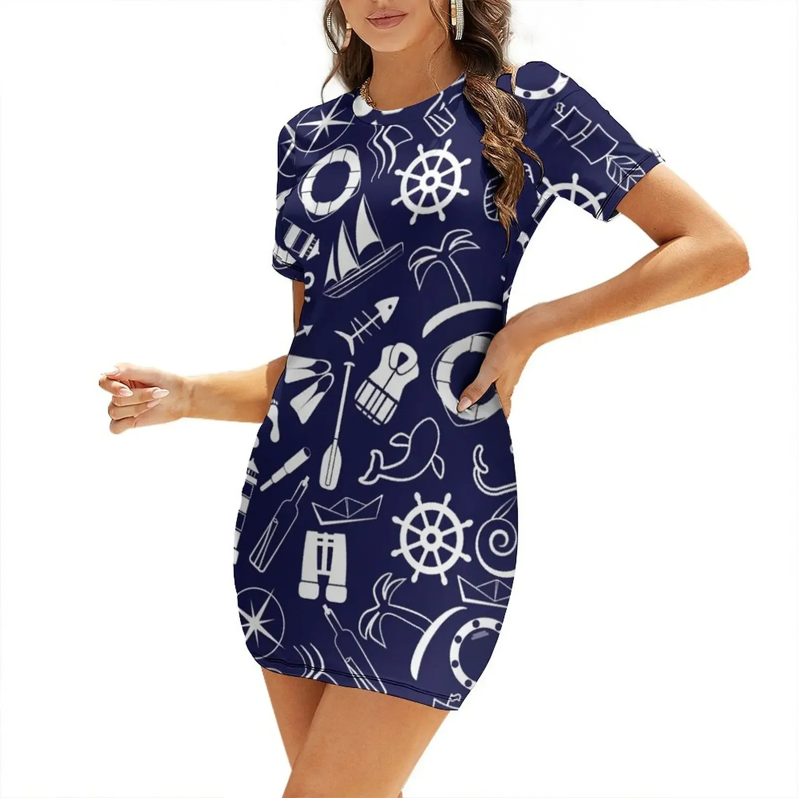 

Nautical Short-Sleeved Dress dresses with long sleeves Female clothing beach dresses dresses summer woman 2025 Dress