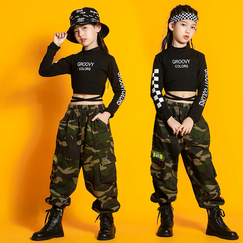 Kind Hip Hop Kleidung Sweatshirt Camo Weste Top Streetwear Tarnung taktische Cargo hose für Mädchen Junge Jazz Tanz Kostüm Kleidung