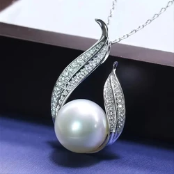 Huitan Waterdrop Pendant with Imitation Pearl Necklace for Women Luxury Paved Bling CZ Temperament Elegant Bride Wedding Jewelry