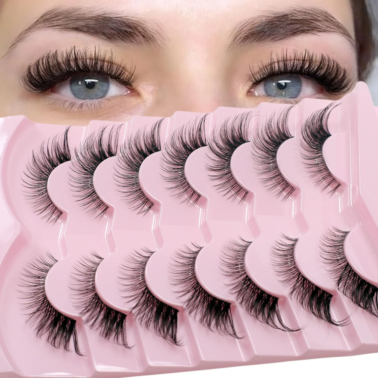 3D False Eyelash 7-Pair Set: Thick, Natural, Three Dimensional Curling, Fluffy Simulation for Hair Eyelash
