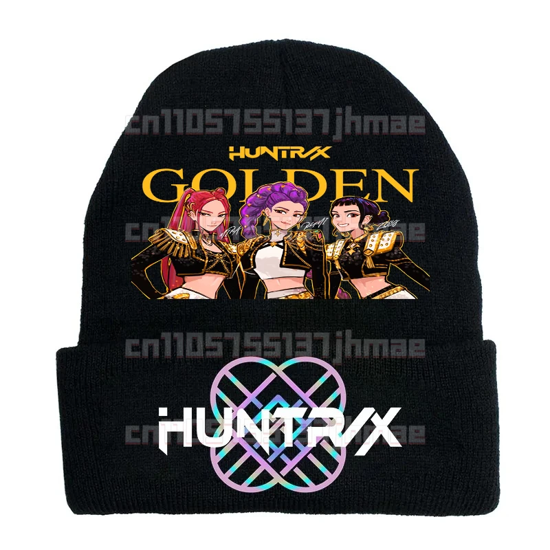 

Kpop Demon Hunters Knitted Hat Rolled-edge Woolen Cap Winter Letter Printed Design KIDS Hat HUNTRIX Fans Birthday Christmas Gift