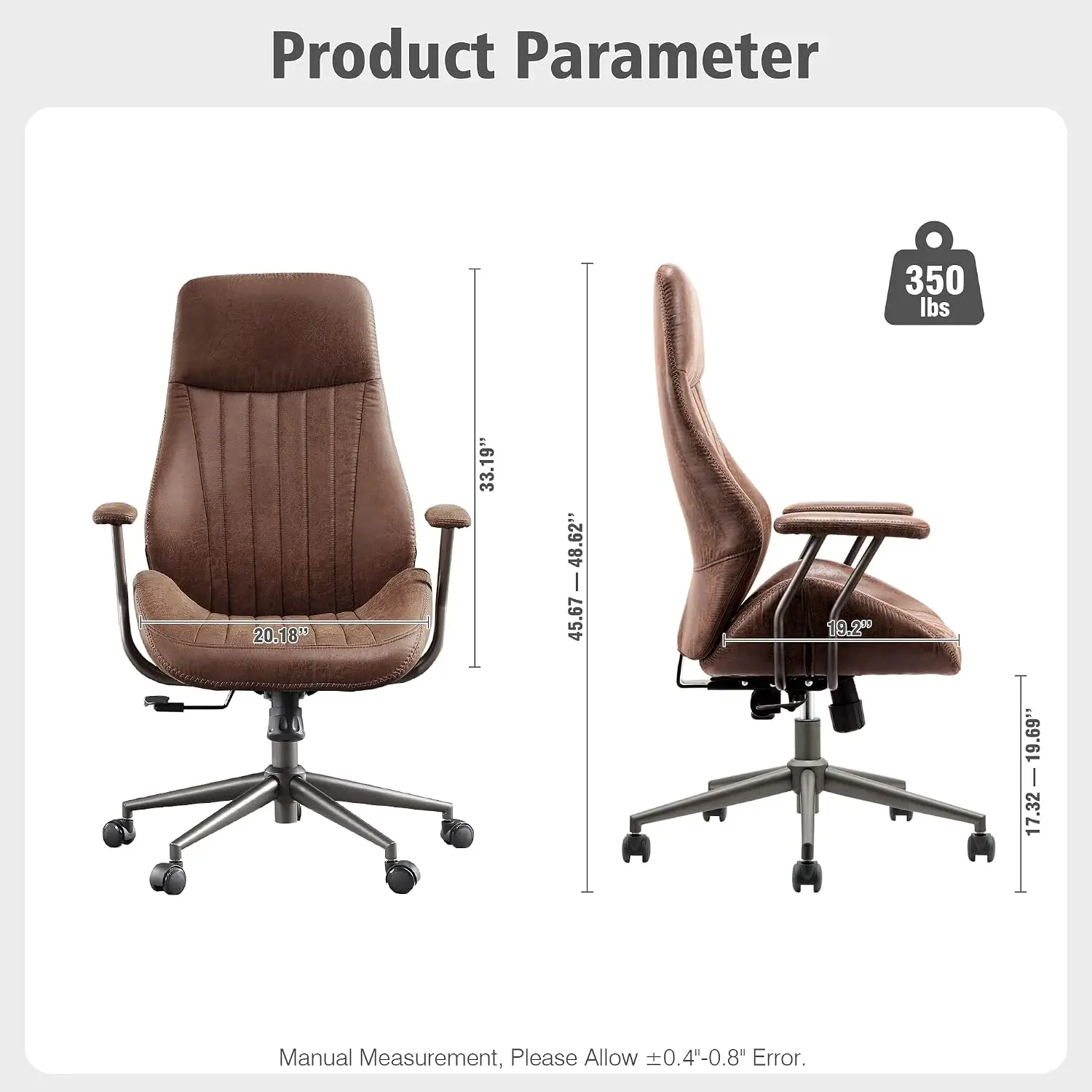 Mid-Century Modern High Back Office Chair Ergonomic Swivel Computer Task Armchair Faux Suede Leather Dark Brown, Customized