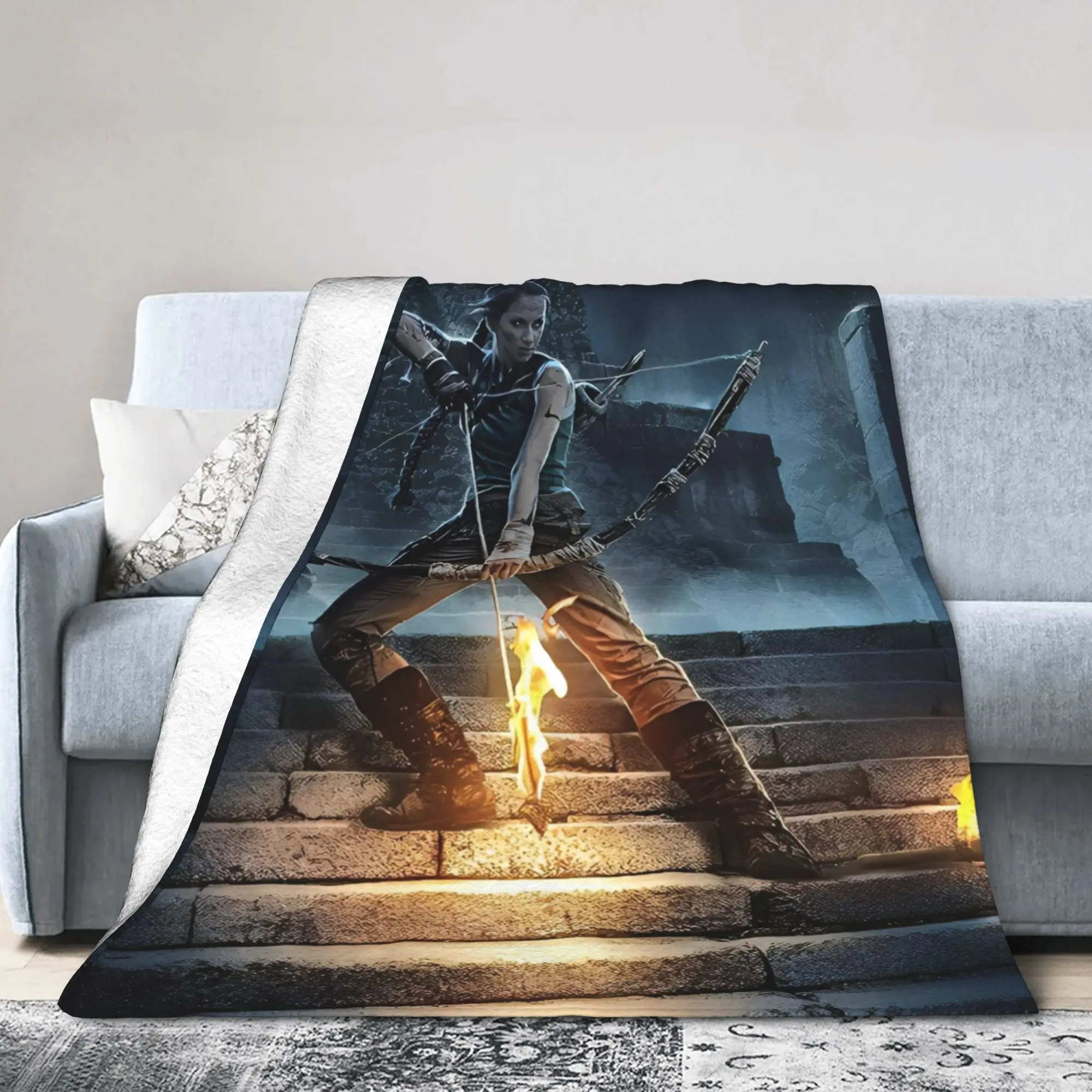 Tomb-Raider Lara Croft Knitted Blankets Survival Video Game Plush Throw Blankets Sofa Portable Soft Warm Bedspread Breathable