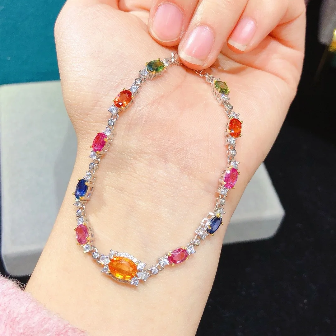 

Pure Natural Sapphire Bracelet 5A Grade Gemstone, Size 4*6, 5.5*8mm 925 Silver Finely Inlaid Natural Gemstone Bracelet