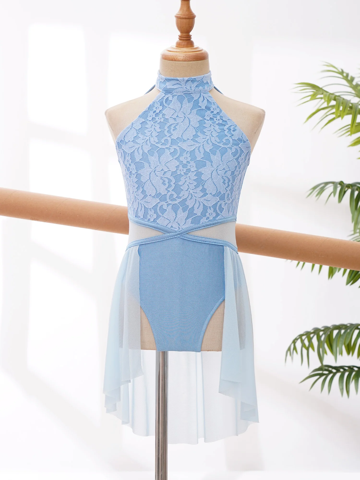 أطفال بنات أكمام فستان رقص الباليه الدانتيل الأزهار شبكة متجنب يوتار الجمباز الحديثة المعاصرة ملابس الرقص الغنائي #2