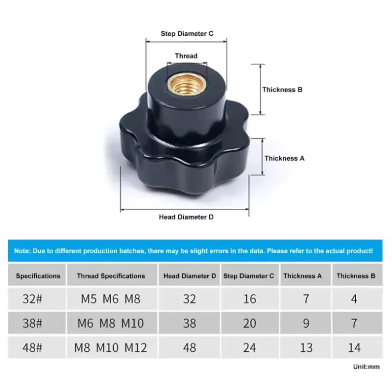 M5 M6 M8 M10 M12 M14 M16 Plum Bakelite Hand Tighten Nuts Through Hole Handle Black Thumb Nut Clamping Knob Star Nut