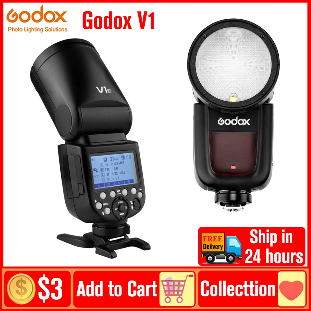 Godox V1 V1-N V1-S V1N V1S TTL Flash Round Head Speedlight Camera Speedlite for Nikon Z5 Z6 Z7 Z6II Z7II Sony A7 III A7M3 A7IV