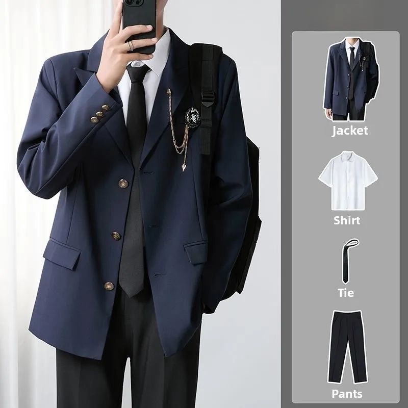 

Men's Suiting Set oulder Padded aduation Adult Ceremony Japanese College Sle Outerwear Class orm Western Suit