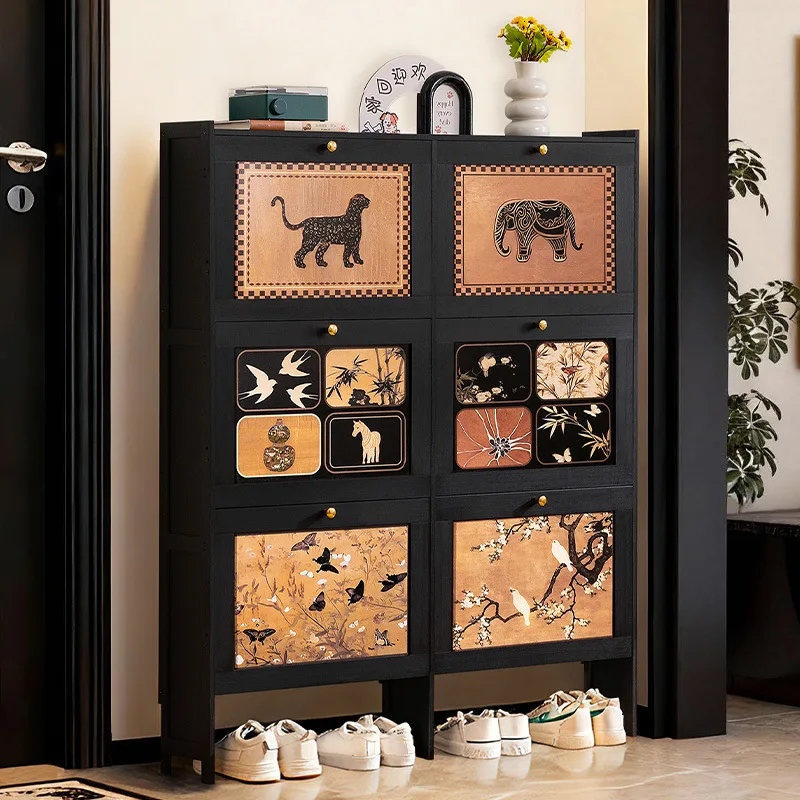 

Ультратонкая тумба для обуви с откидной дверцей, многофункциональная полка для обуви с крючками, для прихожей, интегрированная система хранения обуви