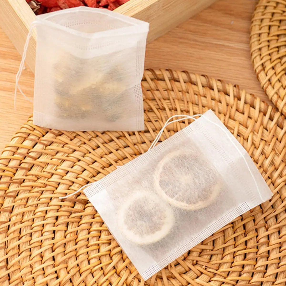 100pcs Disposable Teabags Empty Tea Bags Non-woven Fabrics Tea Filter Bags for Spice Herbal Powder Loose Leaf Tea Infuser