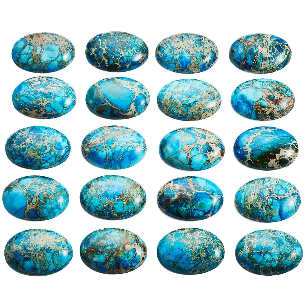 TUMBEELLUWA 1Lot (5Pc) 22x30mm Sea Blue Sea Sediment Jasper Oval CAB Cabochon Flatback Stone for Jewelry Making