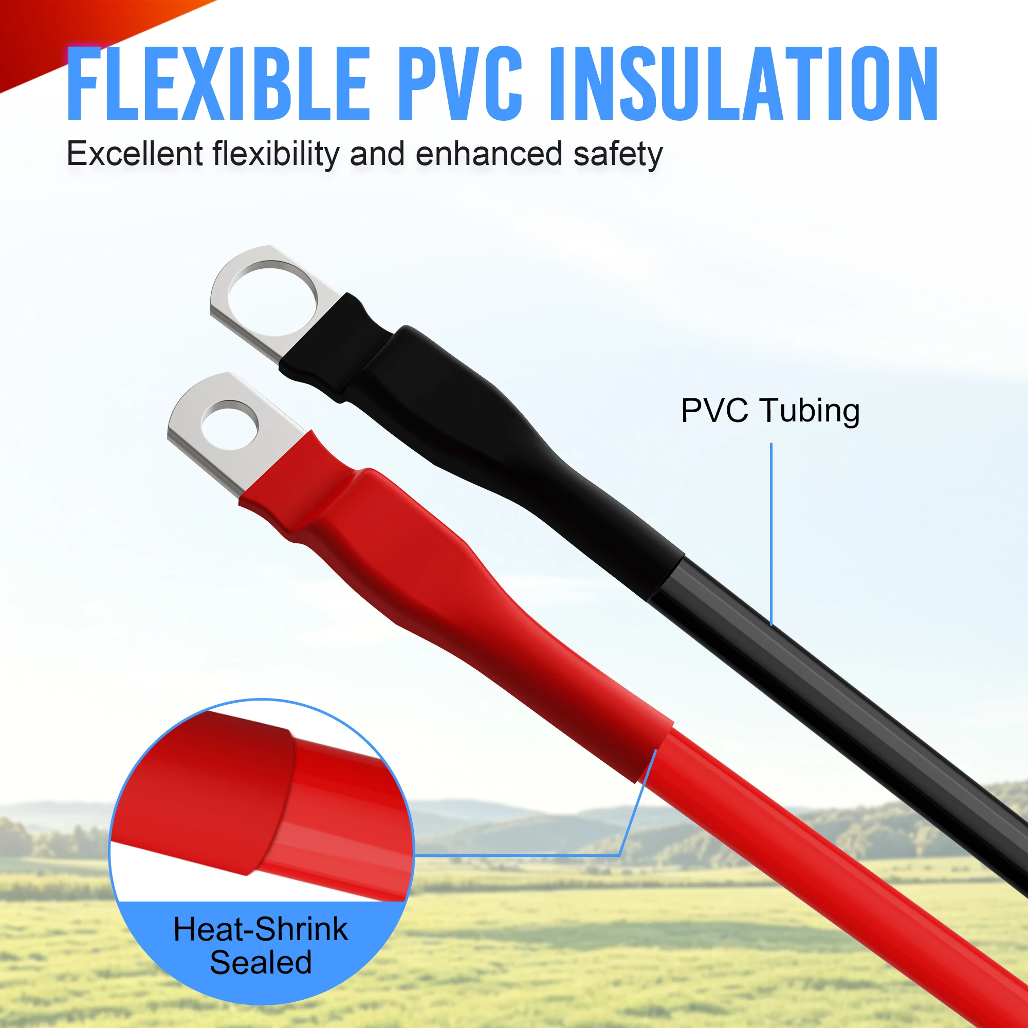 MICTUNING 2pcs 7 AWG Battery Cables 7-Feet Heavy Duty Marine Battery Power Inverter Copper Wire Set for MICTUNING Switch Panels