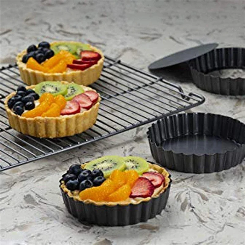 

4Pcs 4In/10Cm Mini Pie Muffin Cupcake Pans Non-Stick Tart Quiche Flan Pan Mold Removable Loose Bottom Round Bakeware Durable