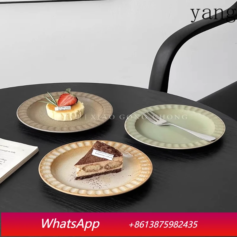 

YJQ French retro dessert cake plate high value coarse pottery tableware exquisite dessert plate