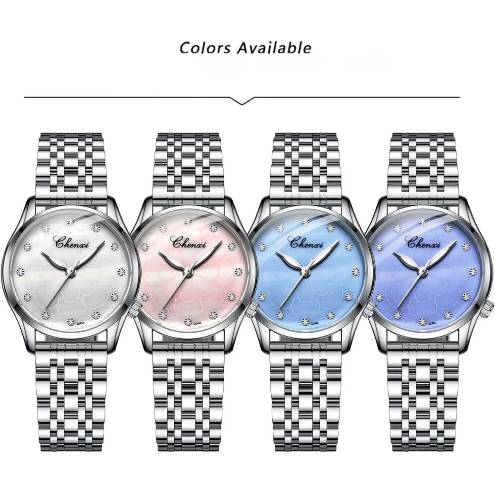 ساعات CHENXI النسائية، نماذج بسيطة من ساعات السيدات، ساعة كوارتز رائعة مقاومة للماء، هدية مضيئة للنساء