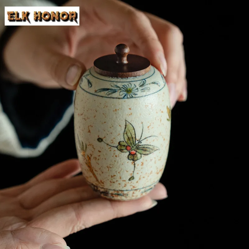 Butterfly Orchid Blue And White Flint Red Tea Box Organizer Moisture-proof Mini Storage Tank Container Organizer Tea Caddy Craft