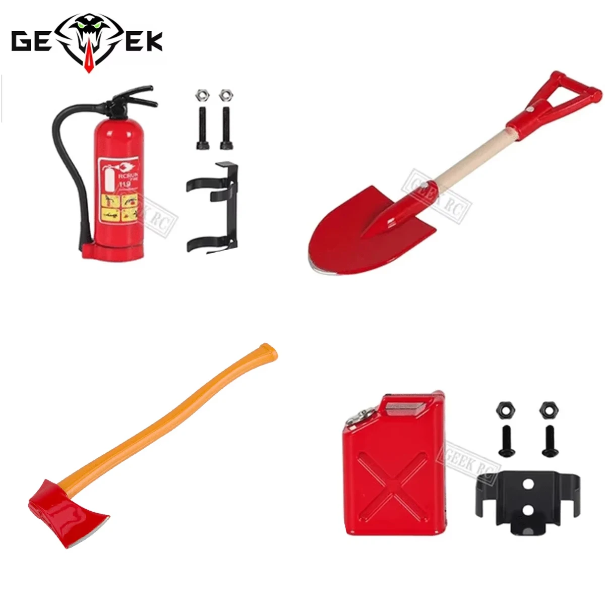 1/10 Scale RC Car Toy Metal Extinguisher Axe Shovel Jerry Can for SCX10 TRX4 TRX6 RGT86100 WLP D12 MN 99S ZP1001