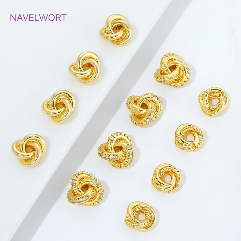 2/4Pcs 18K Gold Plated Brass Weave Round Spacer Beads For Jewelry,Separators For Beads,DIY Bracelet Jewelry Making Accessories