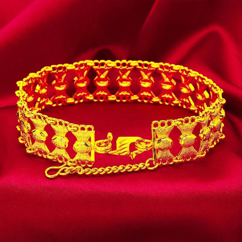 Rattle Drum Gold Wrist Band For Women 24K Gold AU999 Cute 3D rattle drum link bracelet delicate jewelry for ladies daily wear