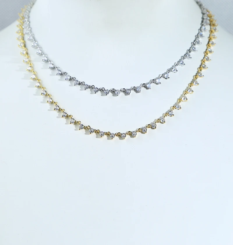 2023 New Arrived Luxury Fashion Women Jewelry 5A Cubic Zirconia CZ Prong Set Tennis Chain Choker Necklace