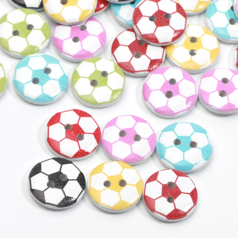 30pcs 15mm 2-Holes Mixed Football Round Wood Buttons Printed Ball Decorative Button for Diy Clothes Sewing Button Accessories