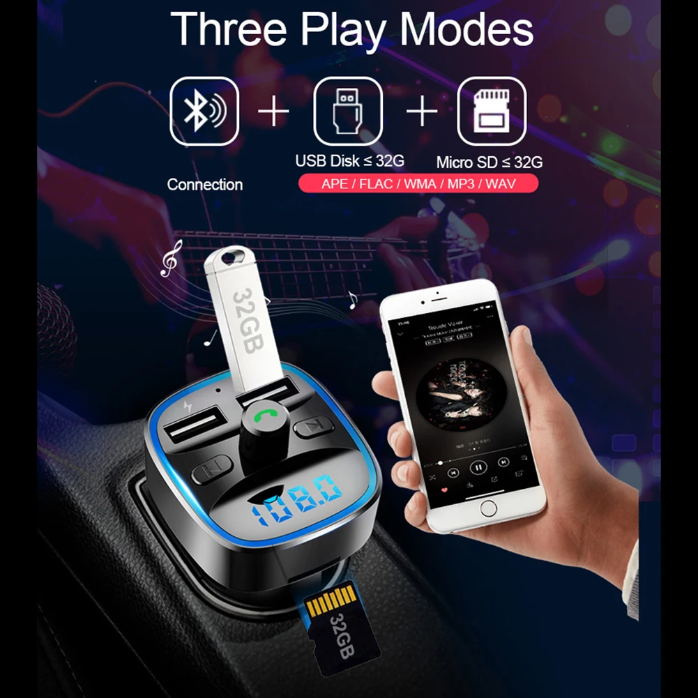 Classic Texture Portable Car Bluetooth-compatible 5.0 FM Modulator Transmitter Practical Multi-functional Charger MP3