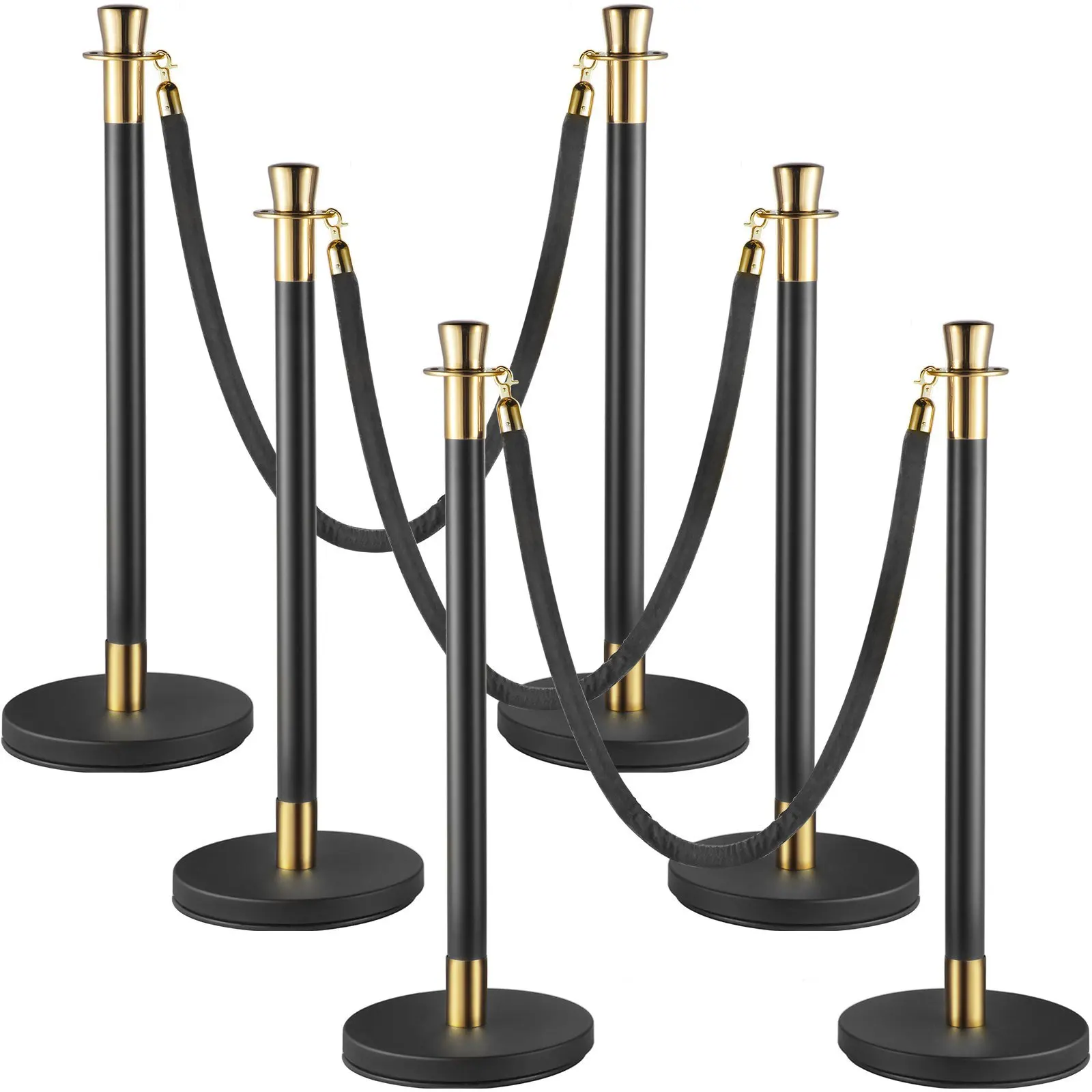 VEVOR Crowd Control Stanchion, Set of 6 Pieces Stanchion Set, Stanchion Set with 5 ft/1.5 m Black Velvet Rope, Black Crowd Contr