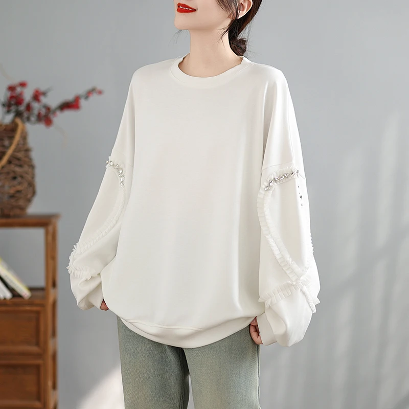 

SuperAen Oversize Fashion Design Spliced Lace Casual Top Women 2024 Autumn and Winter New Korean Style Thick Long Sweatshirts