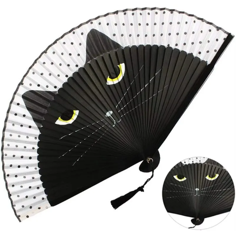 

Cat Chinese Cartoon Silk Fashionable Japan style Hand Fans Popular Lovely Kitty fan Handheld Folding Women Girls show Fans