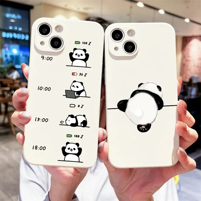 Cute Cartoon Personified Panda Phone Case for iPhone 13 15 11 12 14 Pro Max Mini X XR XS Plus SE Soft Silicon Covers Shells Bags