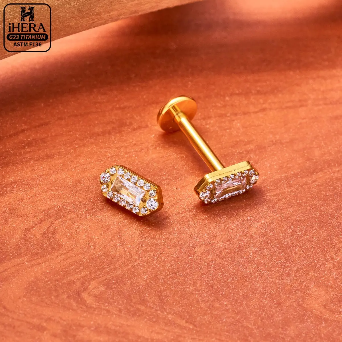 ASTM F136 Titan Blattzweig Flatback Ohrstecker mit funkelndem CZ-Tropfen, Baguette-Cluster, Labret, Helix, Tragus, Conch, Ohrstecker-Schmuck – Detail 37