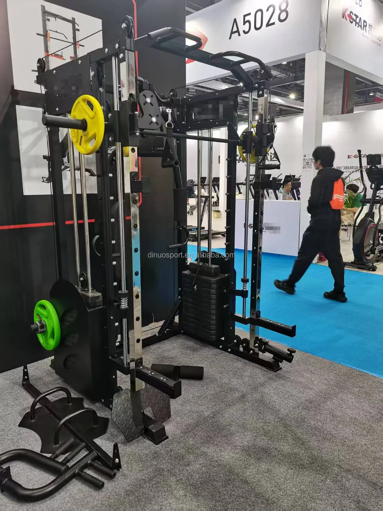 Multi-functional All-in-one Smith Squat Power Rack Cable Crosser Chest Press Gantry Station with 70kg Weight Stacks Per Side